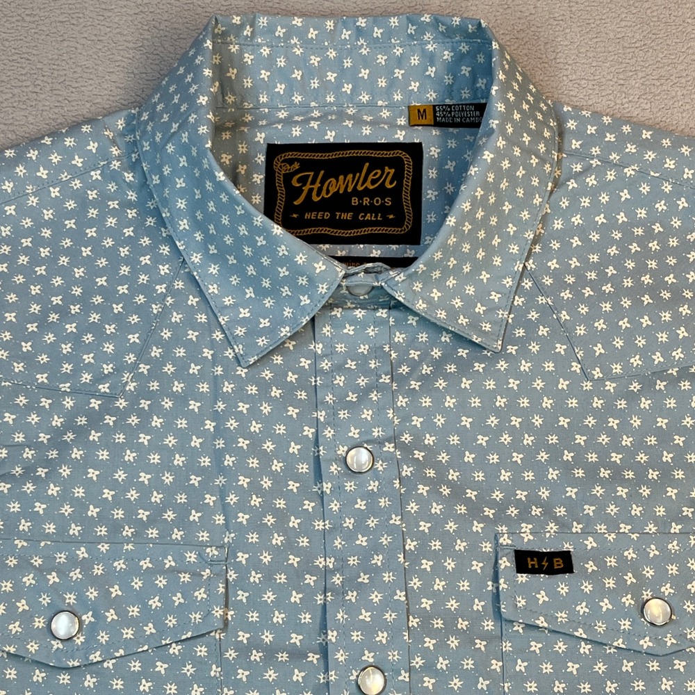Howler Brothers Gaucho Snapshirt Mens Medium Blue Floral Pearl Snap Western